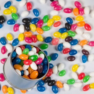 Assorted Colour Mini Jelly Beans in Silver Round Tin
